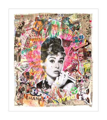 Audrey Fantasy - Original Painting Collage on Paper thumb