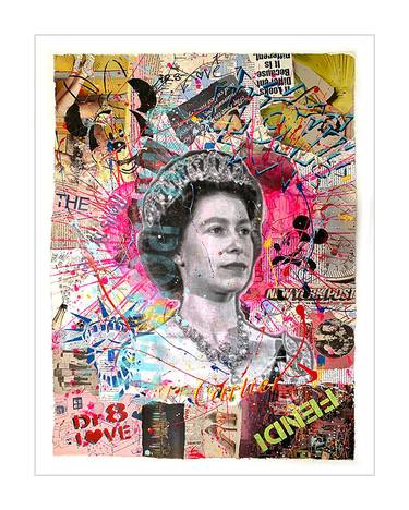 Queen Post - Original Collage Painting on Paper thumb