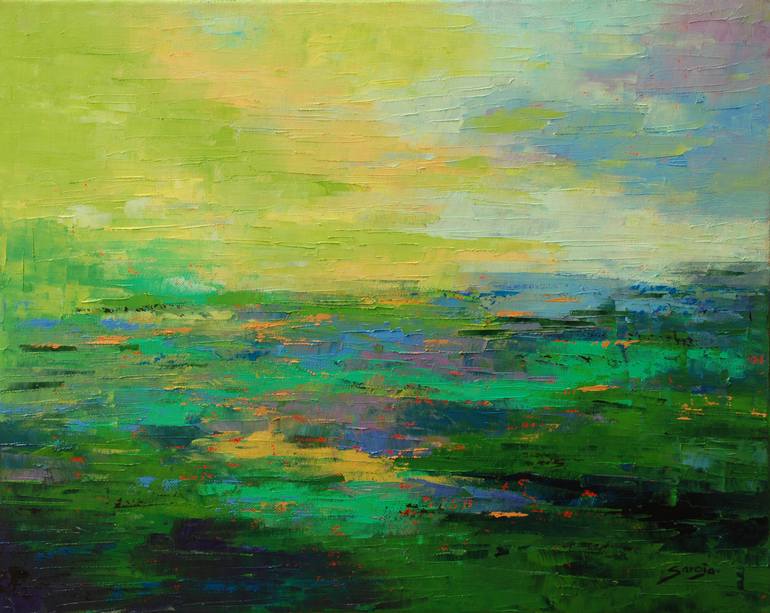 Silent Green Day (#1265-10P) Painting by Saroja La Colorista | Saatchi Art