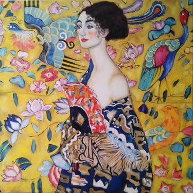 "Lady with fan" Free copy of the work of Gustav Klimt thumb