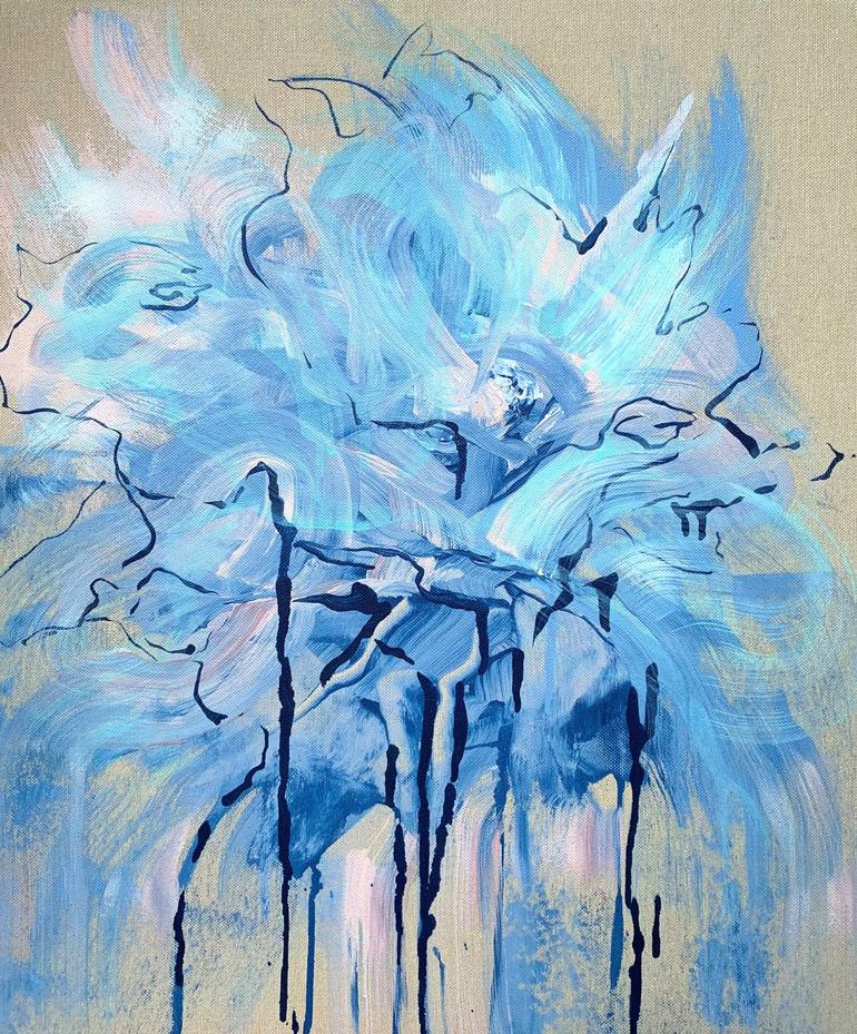 Blue Flower Abstract Paintings for Sale - Blue wall art on canvas