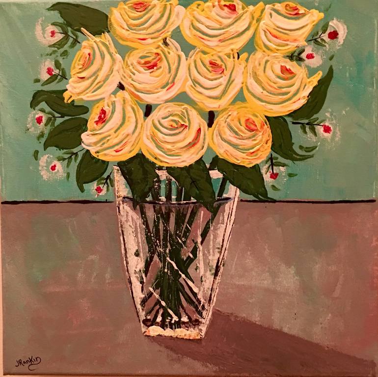 Yellow Roses In Glass Vase Painting By John Rankin Saatchi Art