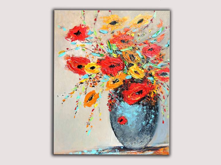 Original Abstract Expressionism Floral Painting by Lannie Bee