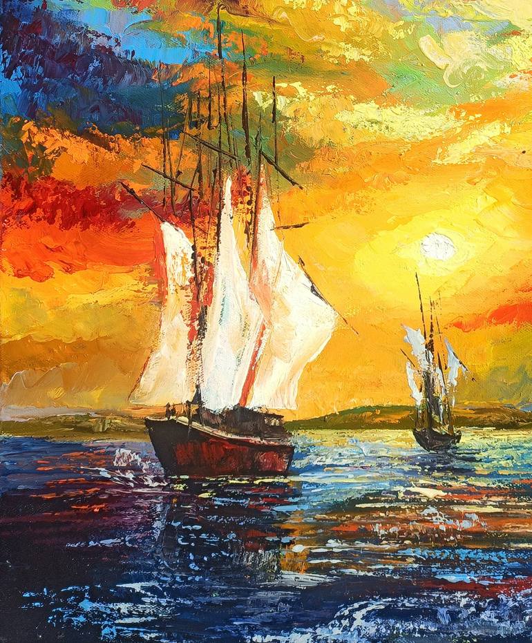 Original Impressionism Seascape Painting by Narinart Armgallery