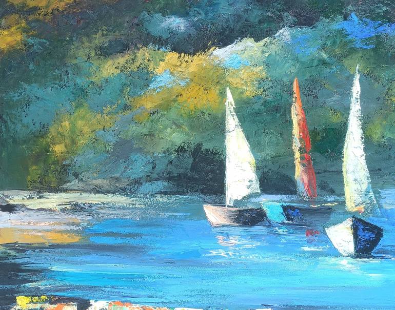 Original Impressionism Boat Painting by Narinart Armgallery
