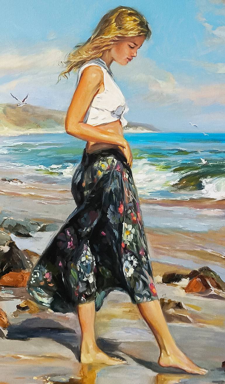 Original Impressionism Beach Painting by Narinart Armgallery
