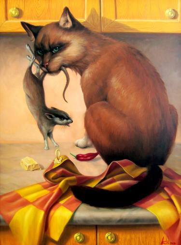 Artush Voskanyan/The cat 60x80cm, oil painting, surrealistic artwork thumb