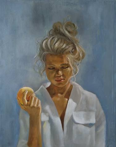Kamsar Ohanyan/Blonde and wind 40x50cm ,oil/canvas, impressionistic portrait thumb