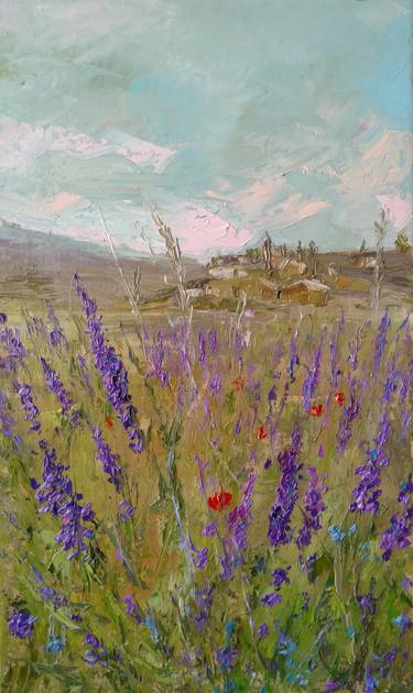 Kamsar Ohanyan/In the field of lavender (30x50cm, oil painting, impressionistic) thumb