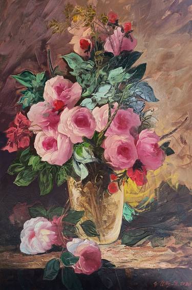 Kamo Atoyan/Still life pink roses (60x90cm, oil painting, ready to hang) thumb