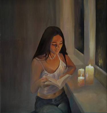 Kamsar Ohanyan/Without internet (53x57cm, oil/canvas, impressionistic figure) thumb