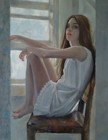 Kamsar Ohanyan/ Quiet (50x65cm, oil/canvas, impressionistic figure) thumb