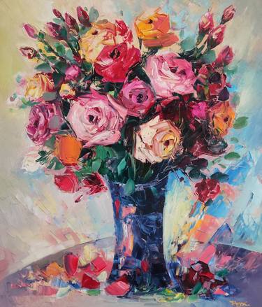 Hayk Miqayelyan/Colorful roses (60x70cm, oil painting, ready to hang) thumb