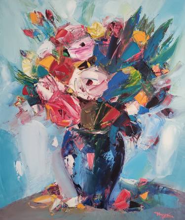 Hayk Miqayelyan/Colorful roses-2 (60x70cm, oil painting, ready to hang) thumb