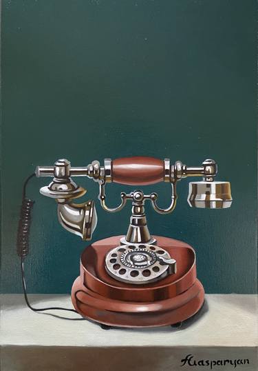 Ara Gasparian/Still life with old telephone (24x35cm, oil painting, ready to hang) thumb