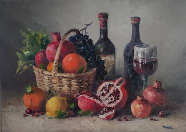 Hayk Miqayelyan/Still life fruits and wine (50x70cm, oil painting, ready to hang) thumb