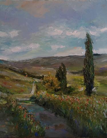 Kamsar Ohanyan/The road to the village (40x50cm, oil painting, impressionistic) thumb