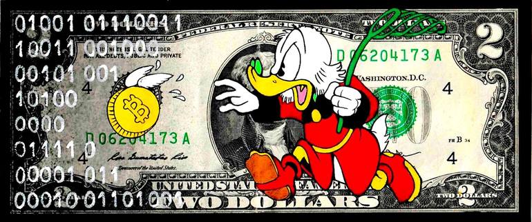 Uncle Scrooge - Chasing a Bit (on $2) Painting by Moabit Saga | Saatchi Art