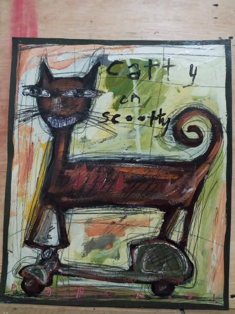 Catty on Scooty Painting by Anton papo | Saatchi Art