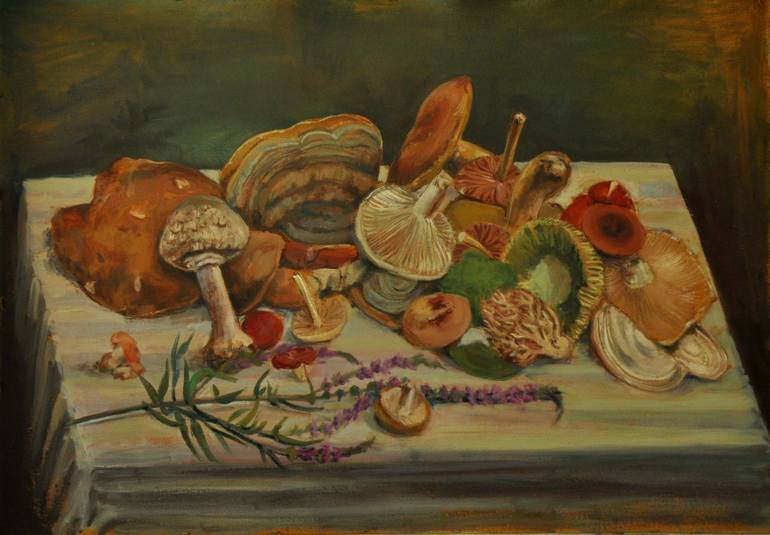 Still life with wild mushrooms Painting by Adriana Badoi |
