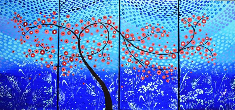 Dancing with Nature - Whimsical abstract blossom tree Painting by ...