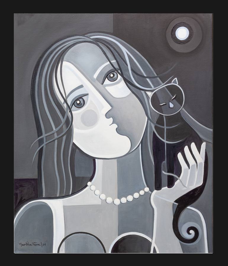 Original Black & White Cats Painting by Marlina Vera