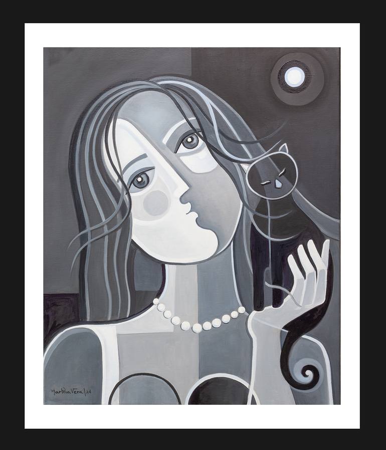 Original Black & White Cats Painting by Marlina Vera