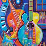 Music and Summer Nights Original impasto painting Marlina Vera by Marlina Vera