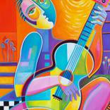 Summer Guitarist Original oil painting on stretched canvas 30x24 by Marlina Vera