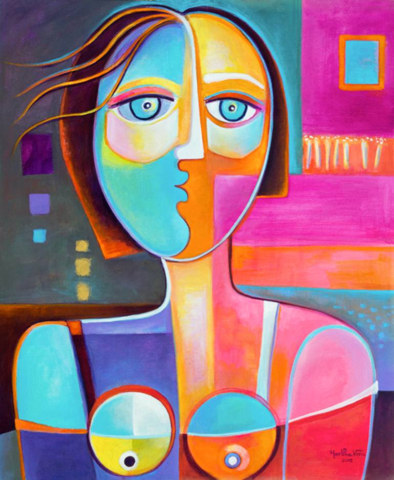 Modern Woman Original Cubist painting Marlina Vera art Cubism Portrait ...