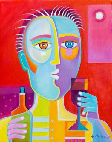 The Sommelier Original Cubist painting Tasting Wine thumb