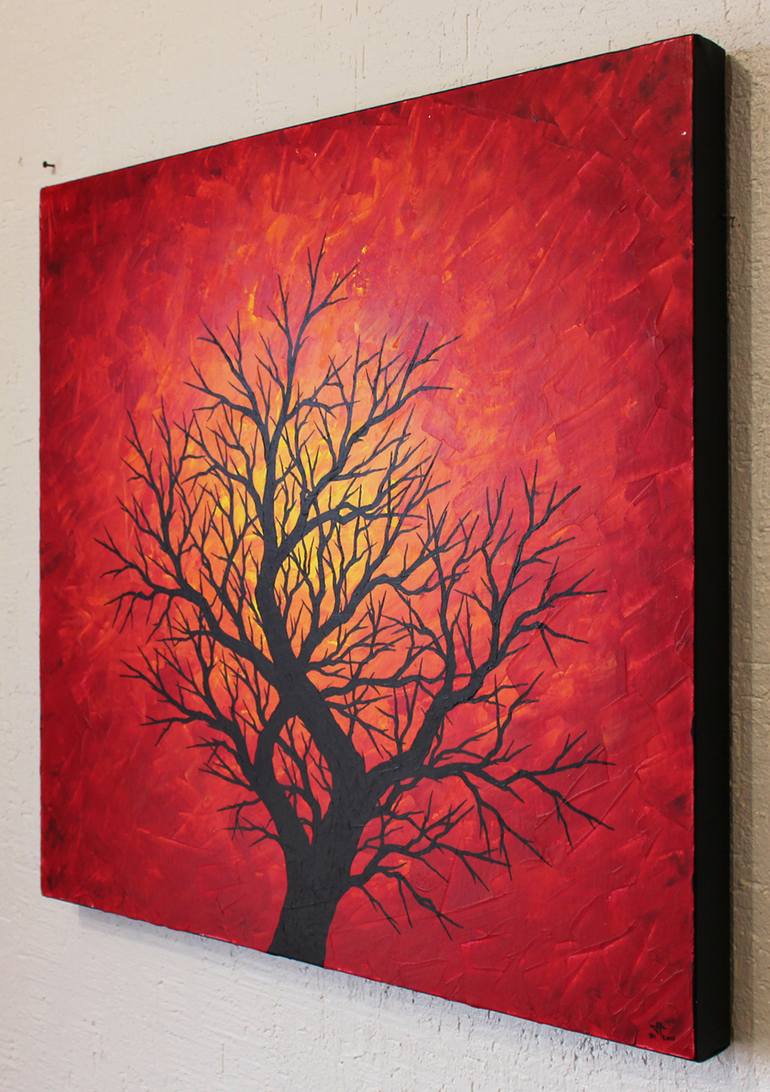 Warm tree silhouette Painting by Jonathan Pradillon