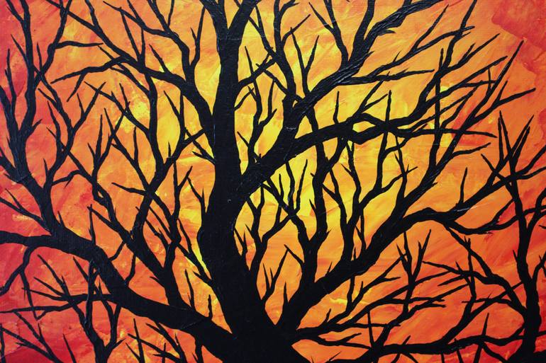 Warm tree silhouette Painting by Jonathan Pradillon