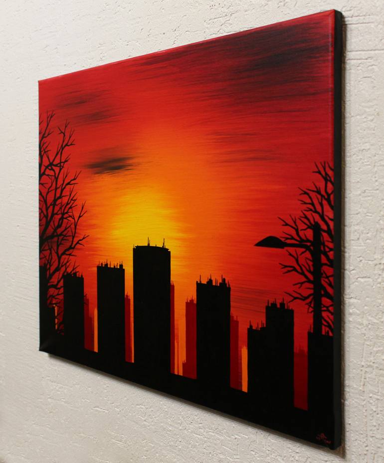 Original Surrealism Cities Painting by Jonathan Pradillon