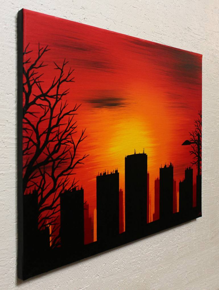 Original Surrealism Cities Painting by Jonathan Pradillon