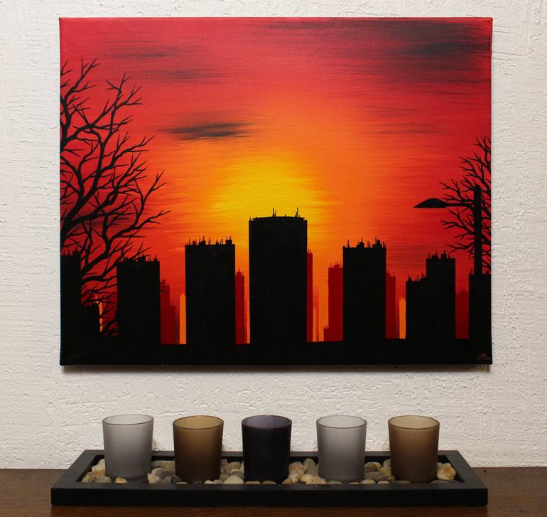 Original Surrealism Cities Painting by Jonathan Pradillon