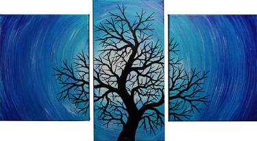 Night tree silhouette triptych thumb