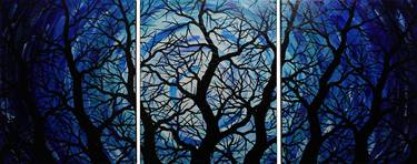 Triptych silhouettes of night trees thumb