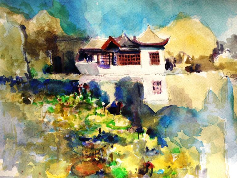 Chinese Boathouse Painting by Daniel Clarke | Saatchi Art