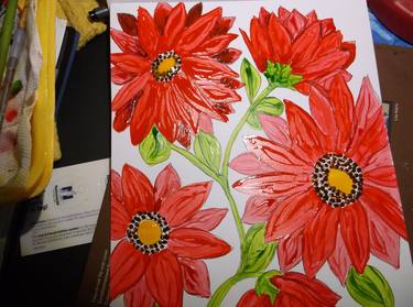 Red orange daisies thumb