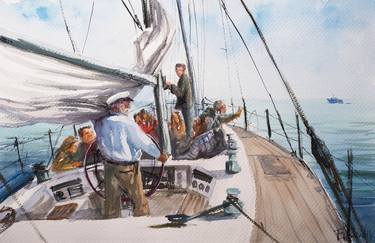 Print of Impressionism Sailboat Paintings by Eugis Eidukaitis