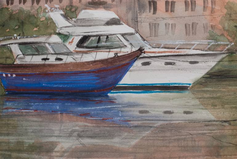 Original Impressionism Sailboat Painting by Eugis Eidukaitis