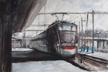 Print of Impressionism Train Paintings by Eugis Eidukaitis
