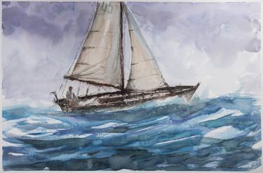 Print of Impressionism Sailboat Paintings by Eugis Eidukaitis