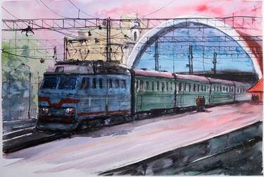 Original Impressionism Train Paintings by Eugis Eidukaitis