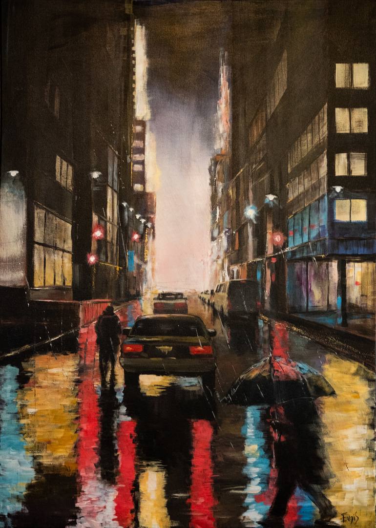 Night lights Painting by Eugis Eidukaitis | Saatchi Art