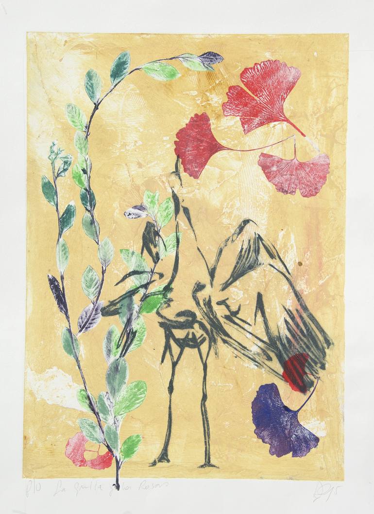 la grulla y las rosas - Limited Edition 1 of 1 Printmaking by Nelida ...