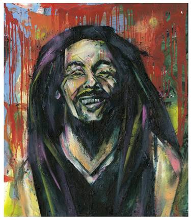 Smile Jamaica (Bob Marley) Oil and Spray on Wood, Framed thumb