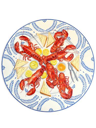 Lobster original oil round painting for home decor thumb