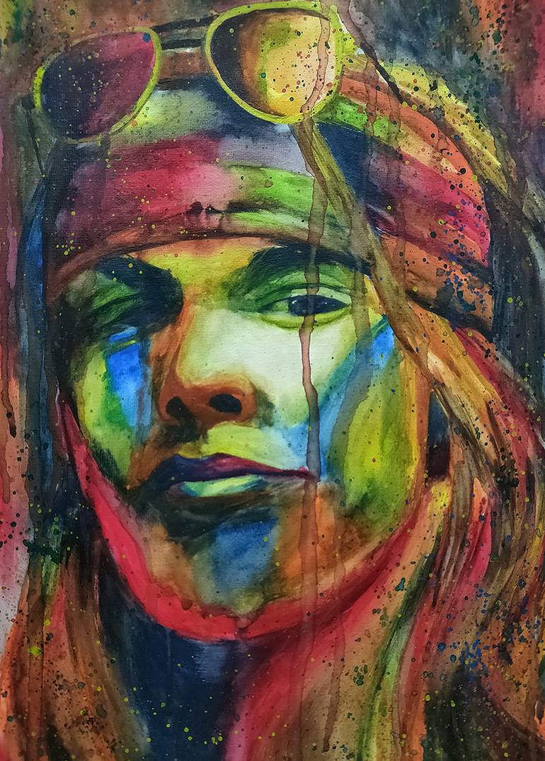 Axl Rose Guns n Roses Portrait by Watercolor Painting by Chen Yi | Saatchi  Art